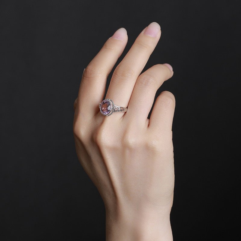 Bague Améthyste ou Citrine ajustable – Argent 925 motif floral - Biloria