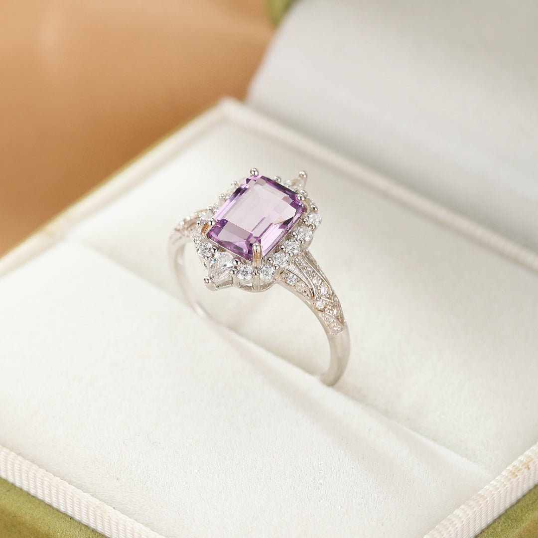 Bague Améthyste taille émeraude argent 925 ajustable - Biloria