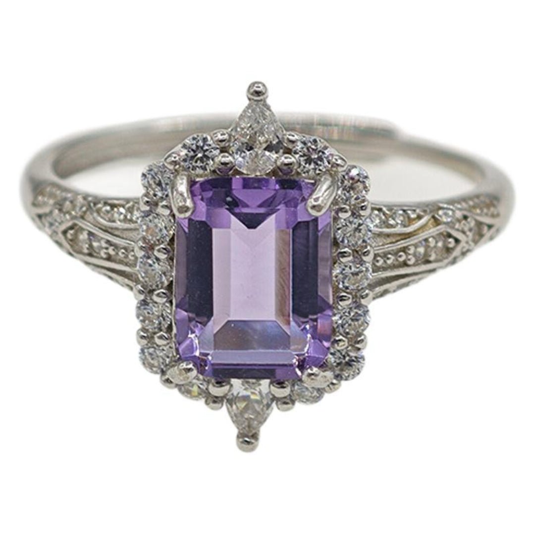 Bague Améthyste taille émeraude argent 925 ajustable - Biloria