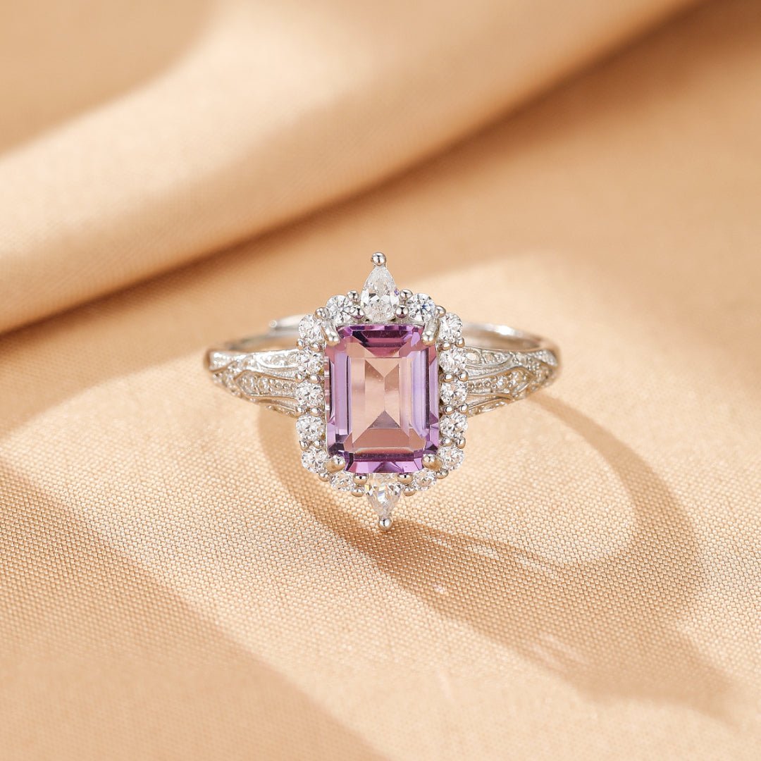 Bague Améthyste taille émeraude argent 925 ajustable - Biloria