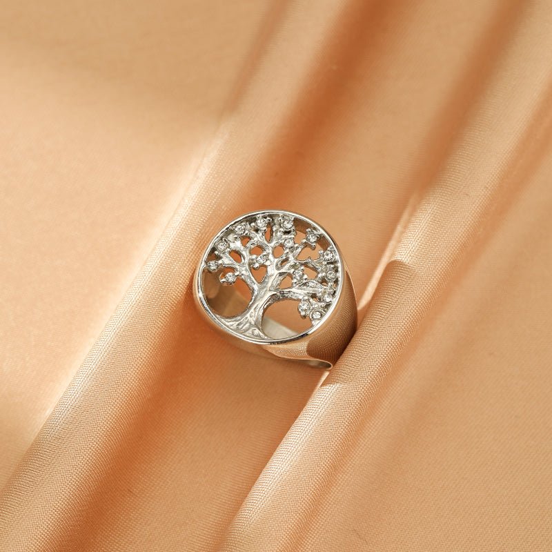 Bague Arbre de Vie en Acier Inoxydable avec Zircons - Biloria