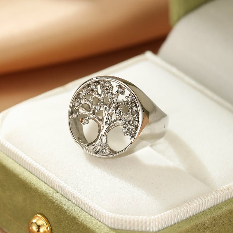 Bague Arbre de Vie en Acier Inoxydable avec Zircons - Biloria