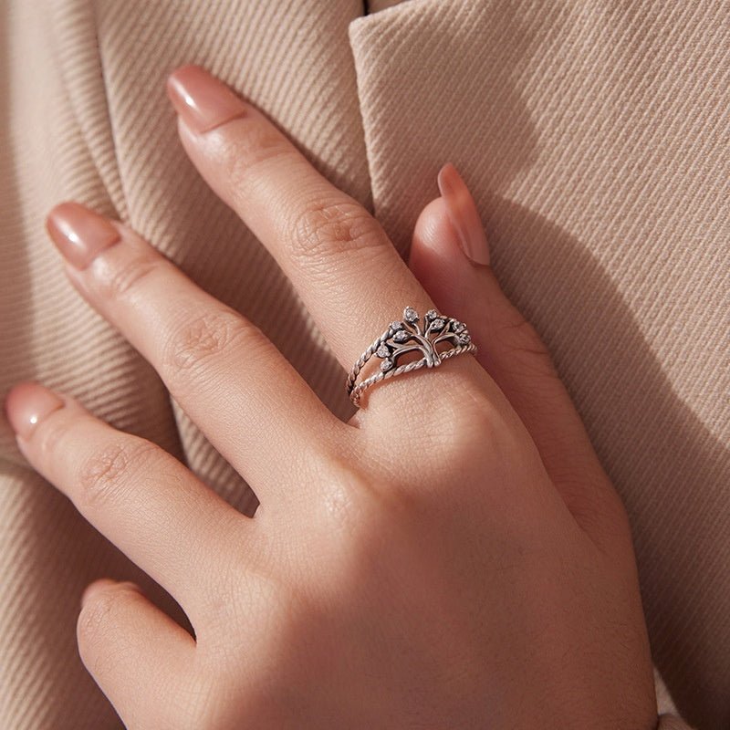 Bague Arbre de Vie Feuillage Éclatant en Argent 925 et Zircon - Biloria