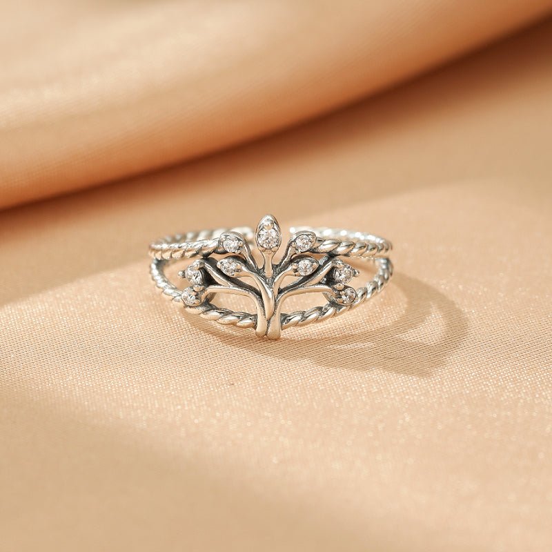 Bague Arbre de Vie Feuillage Éclatant en Argent 925 et Zircon - Biloria