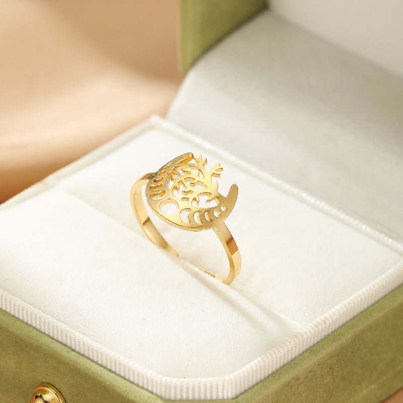 Bague Arbre de Vie Lune Ajustable Dorée - Biloria
