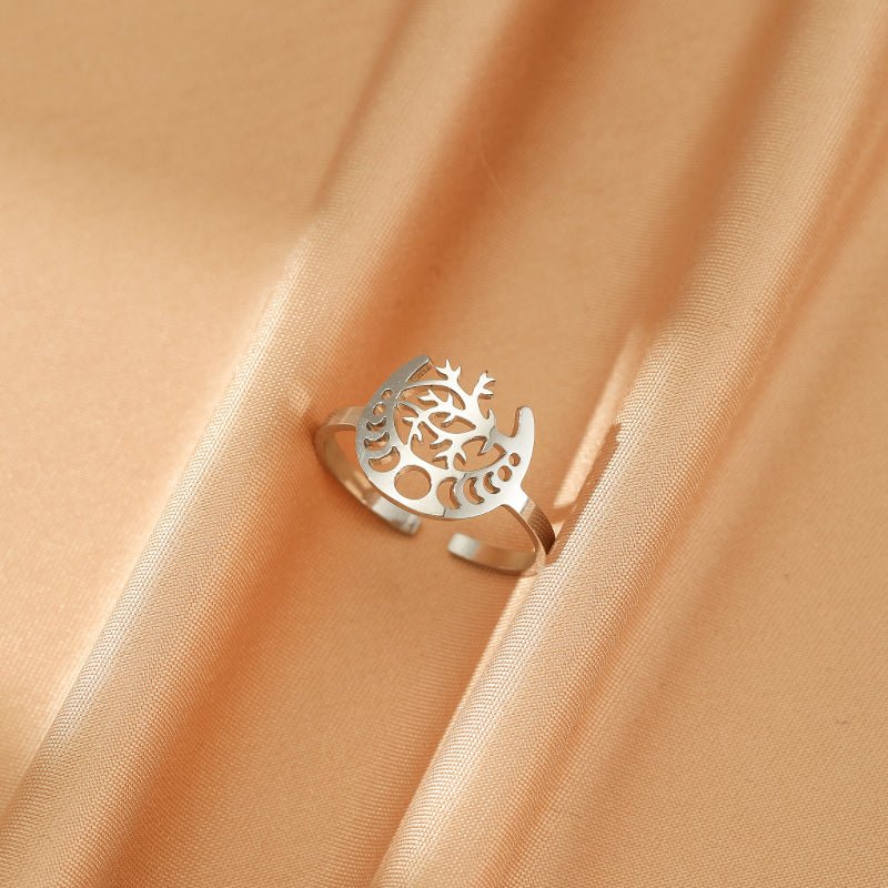Bague Arbre de Vie Lune Ajustable Dorée - Biloria