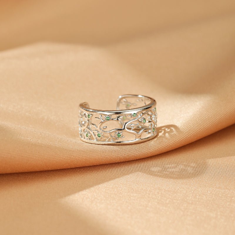 Bague Arbre de Vie Zircon Vert Argent 925 Ajustable - Biloria