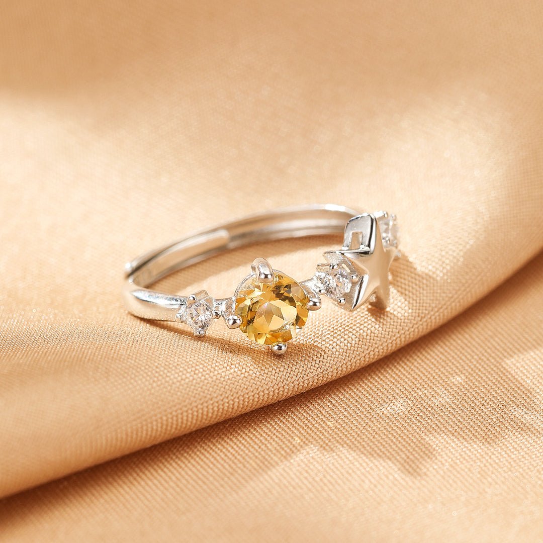 Bague Argent avec Citrine et Étoile – Bijou Déco Bureau - Biloria