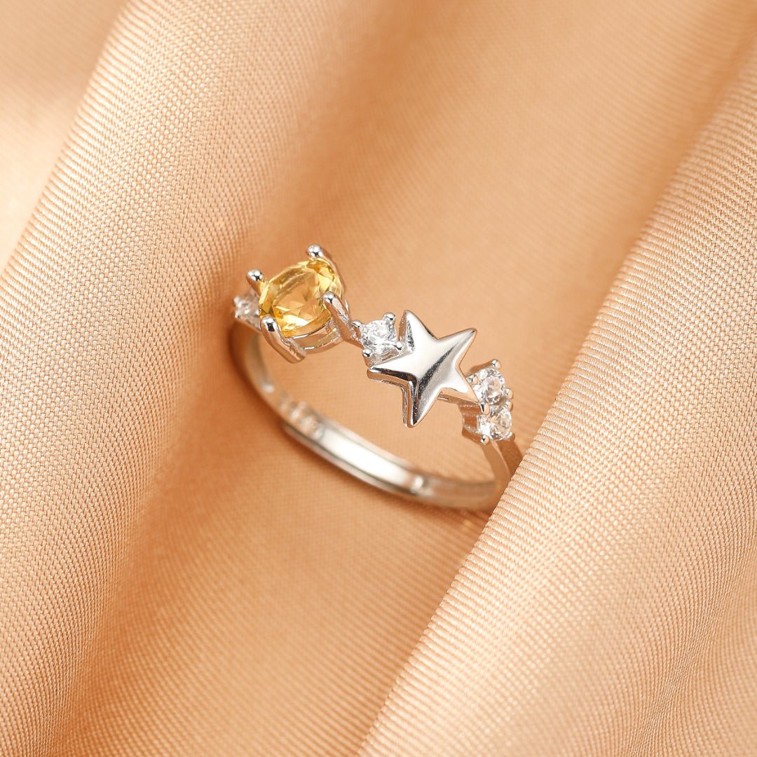 Bague Argent avec Citrine et Étoile – Bijou Déco Bureau - Biloria