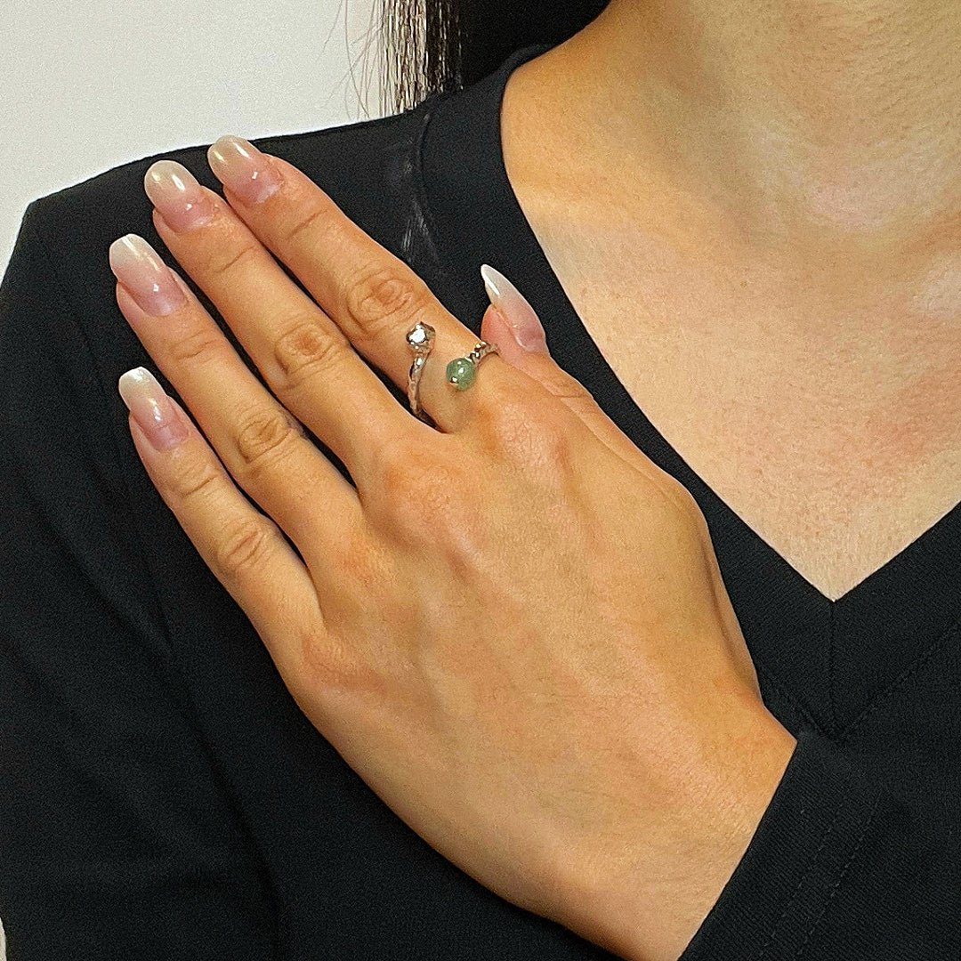 Bague Aventurine Argent 925 Martelé – Porte-Bonheur & Bien-Être - Biloria