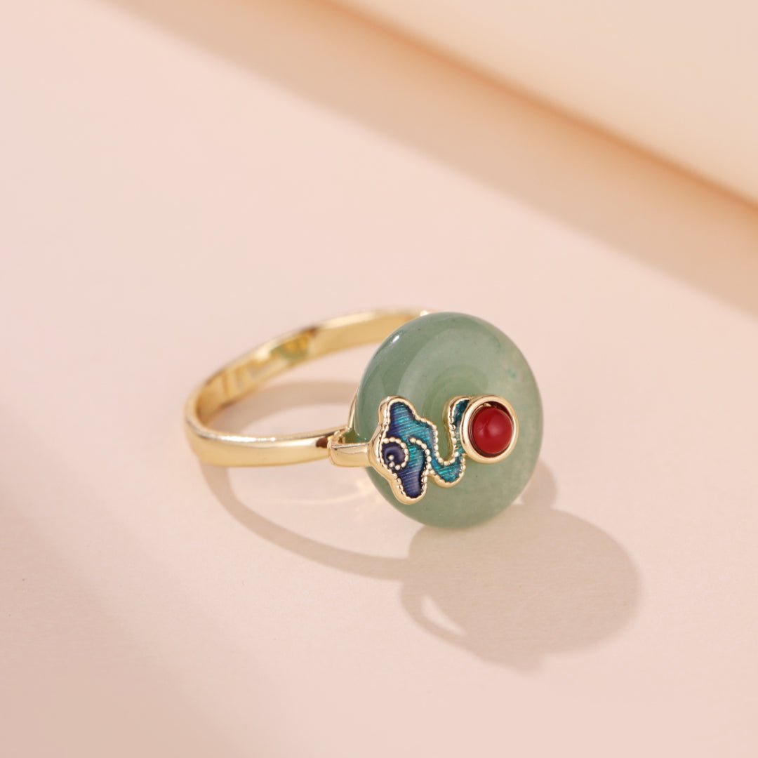 Bague Aventurine avec Nuage et Perles Symboliques - Biloria