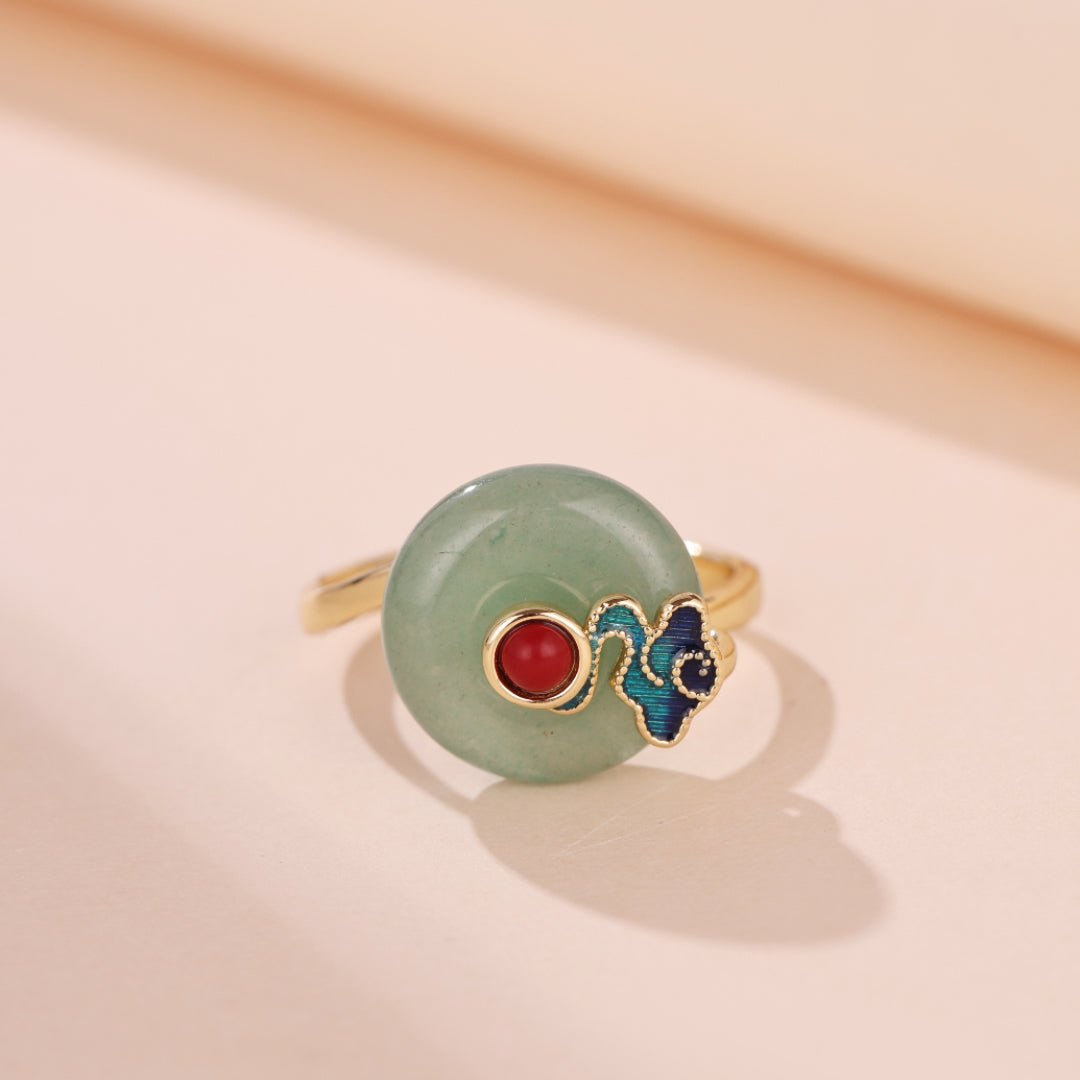 Bague Aventurine avec Nuage et Perles Symboliques - Biloria