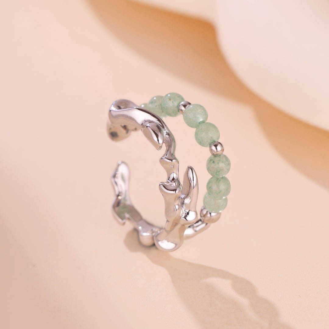 Bague Aventurine Bambou Argent 925 Ajustable - Cadeau Nature - Biloria