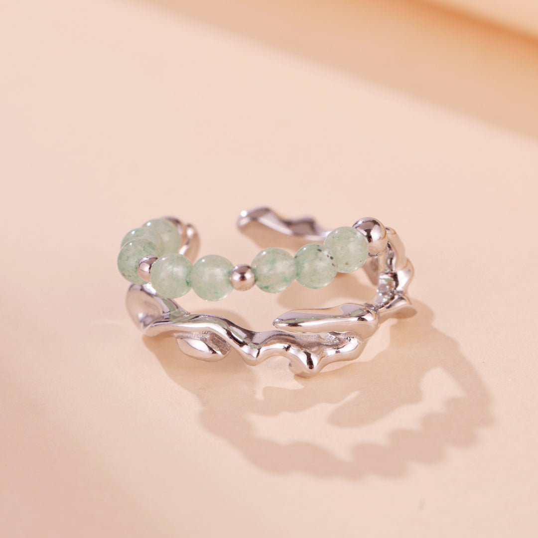 Bague Aventurine Bambou Argent 925 Ajustable - Cadeau Nature - Biloria
