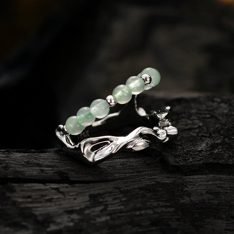 Bague Aventurine Bambou Argent 925 Ajustable - Cadeau Nature - Biloria