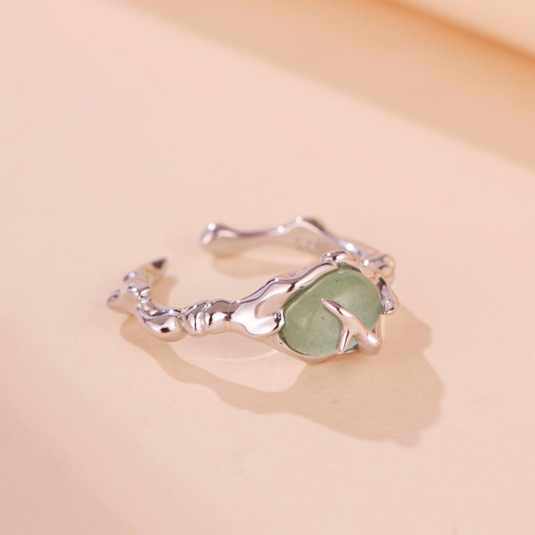 Bague Aventurine Bambou Argent Ajustable Force Sérénité - Biloria