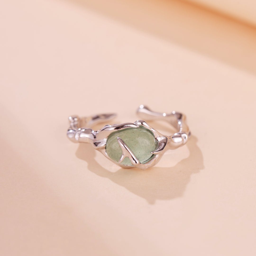 Bague Aventurine Bambou Argent Ajustable Force Sérénité - Biloria