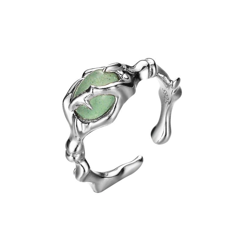 Bague Aventurine Bambou Argent Ajustable Force Sérénité - Biloria