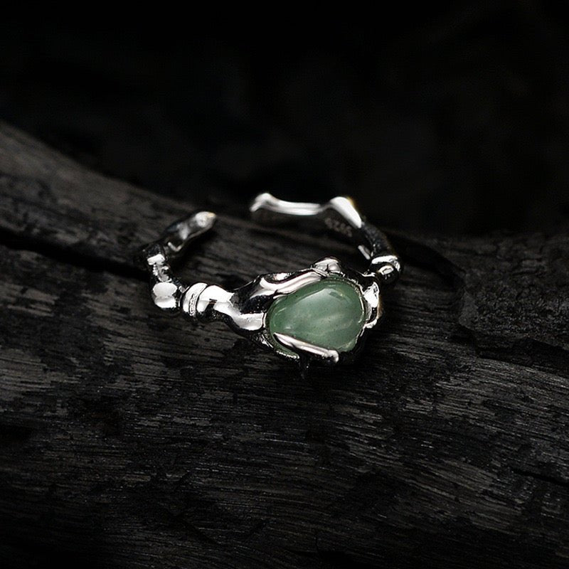 Bague Aventurine Bambou Argent Ajustable Force Sérénité - Biloria