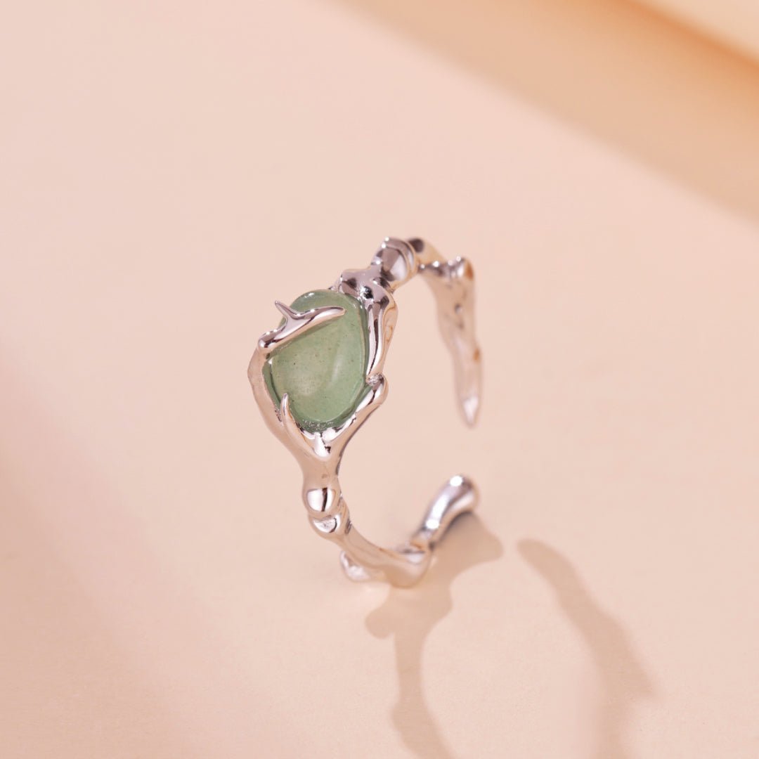 Bague Aventurine Bambou Argent Ajustable Force Sérénité - Biloria