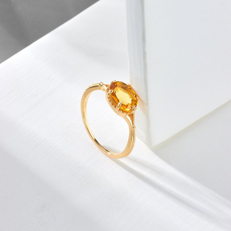 Bague Citrine en Argent Plaqué Or – Vertus et Énergie - Biloria