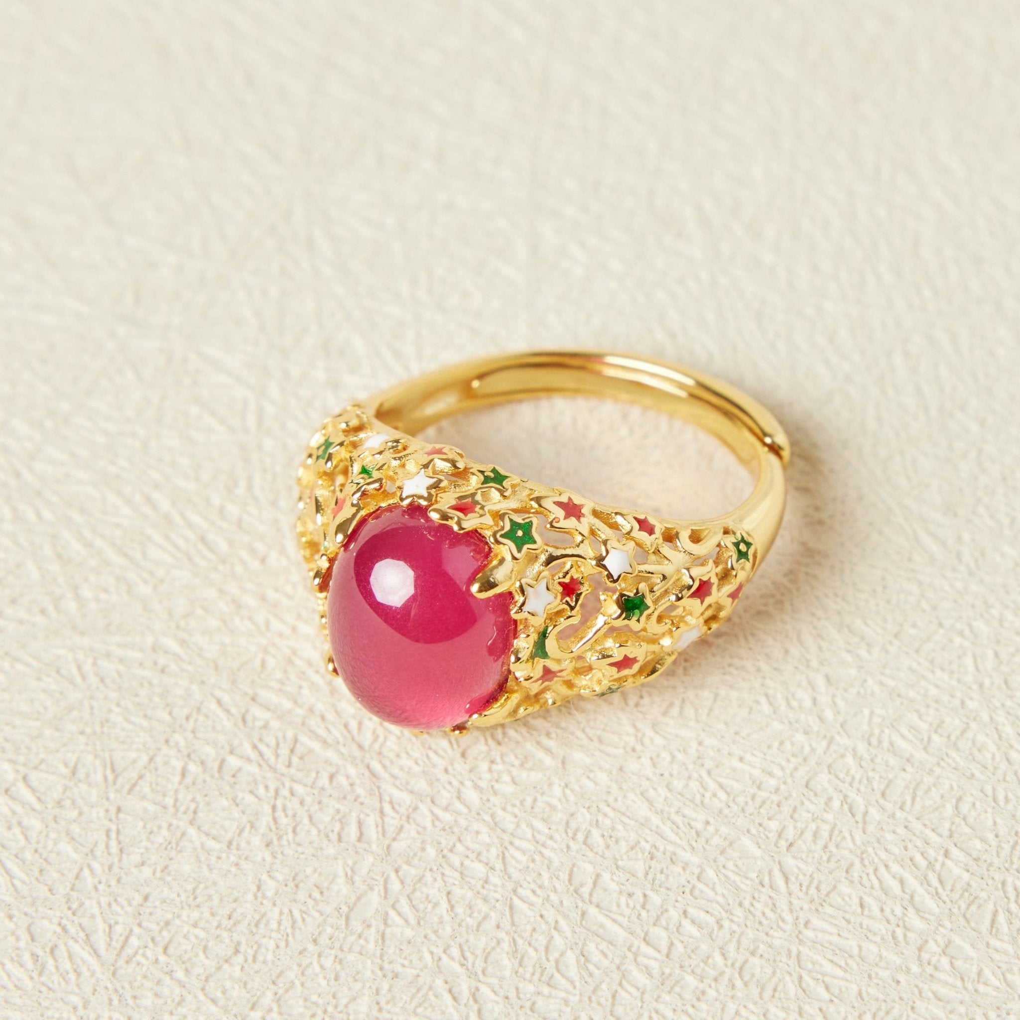 Bague Cornaline Étoile Flamboyante – Argent 925 et Émail - Biloria