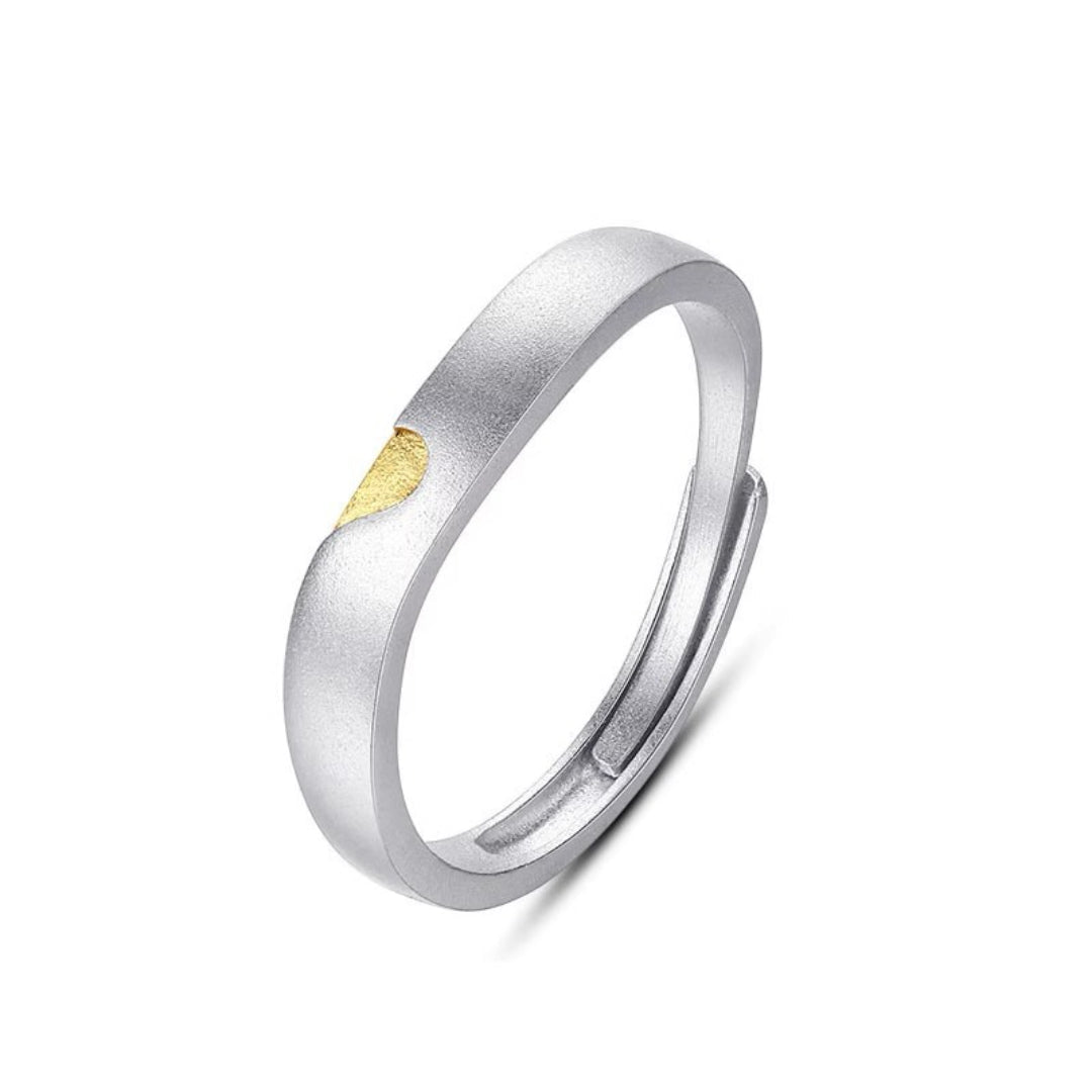 Bague Couple Argent 925 avec Cœur Enlacé Doré - Bijou Amour Harmonie - Biloria