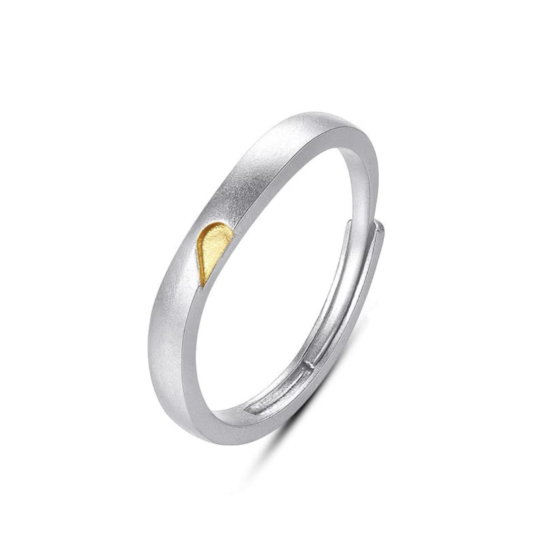 Bague Couple Argent 925 avec Cœur Enlacé Doré - Bijou Amour Harmonie - Biloria