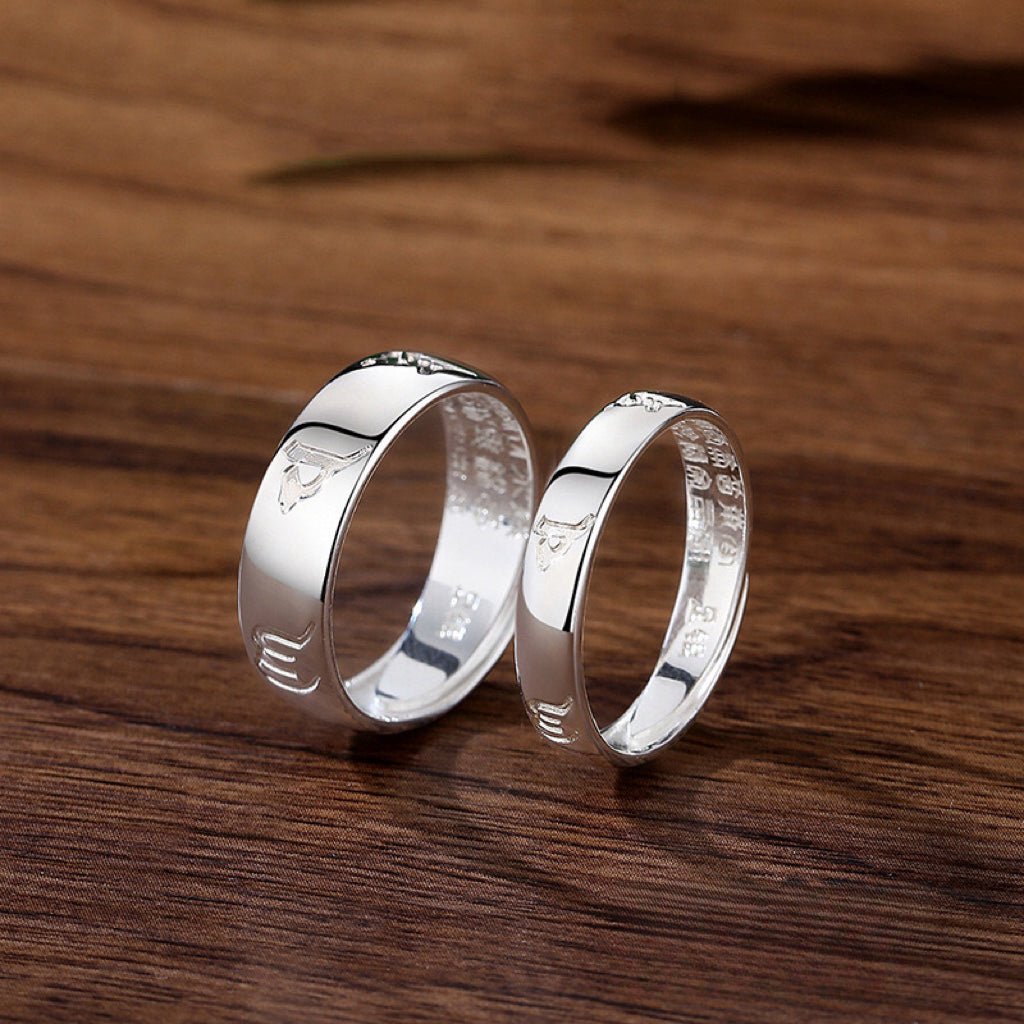 Bague Couple Argent Six Mantras Sacrés Ajustable - Biloria