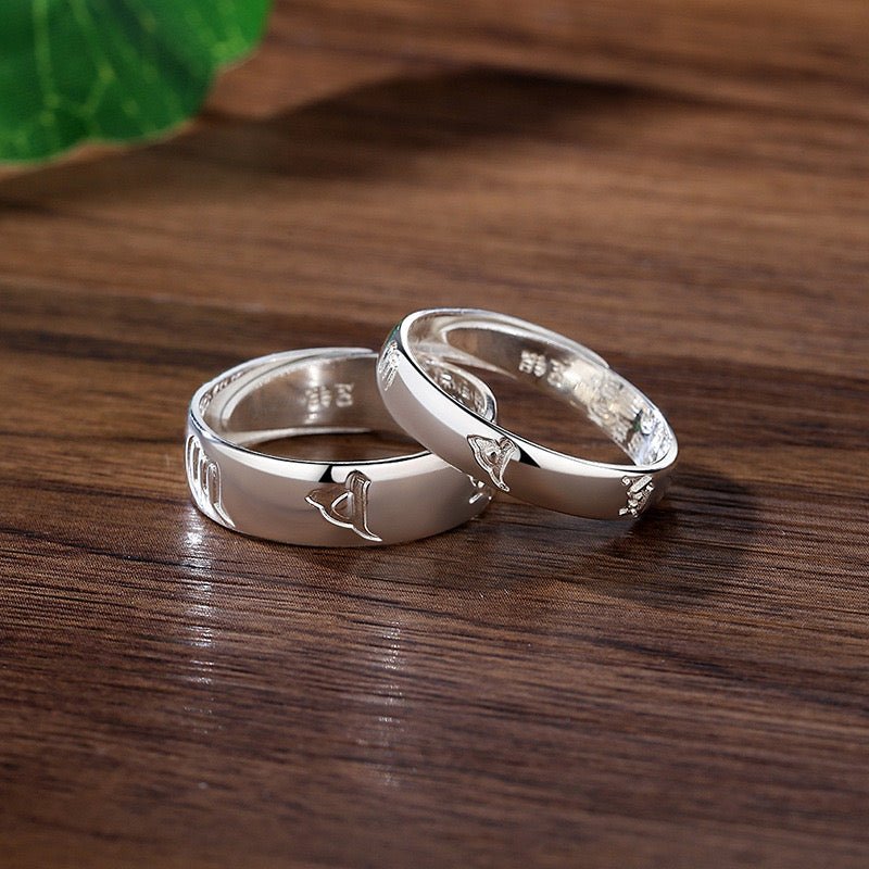 Bague Couple Argent Six Mantras Sacrés Ajustable - Biloria