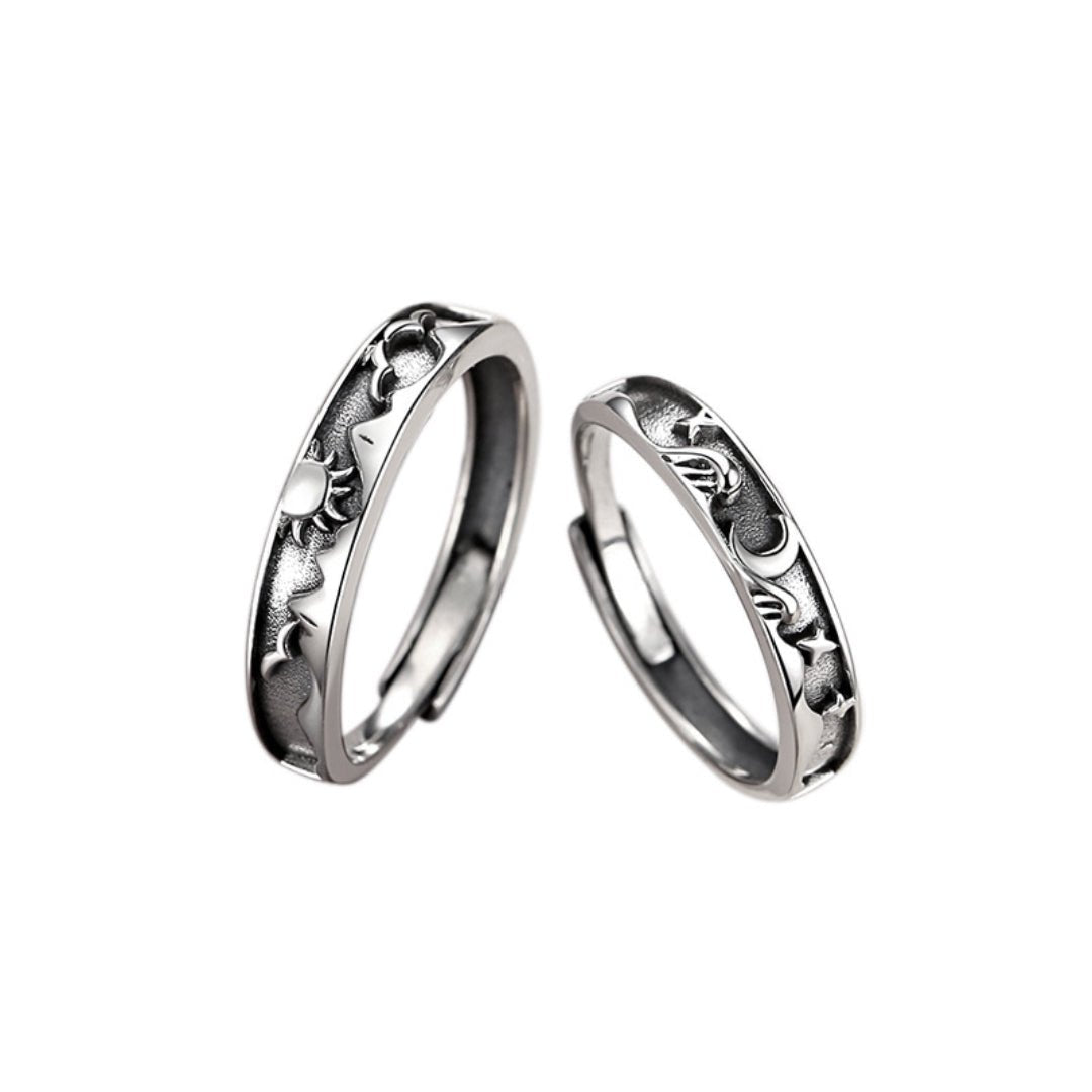 Bague couple astres unis argent 925 ajustable - Biloria