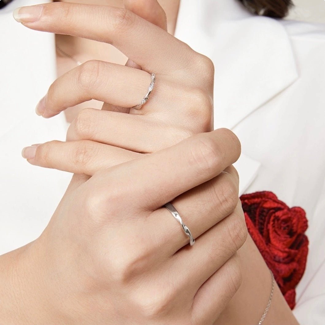 Bague Couple Cœur Entrelacé Argent 925 Ajustable - Biloria