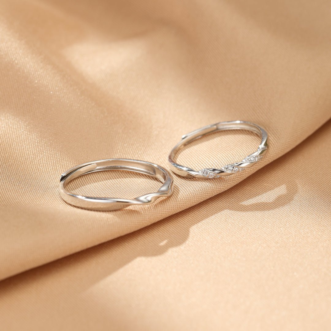 Bague Couple Cœur Entrelacé Argent 925 Ajustable - Biloria