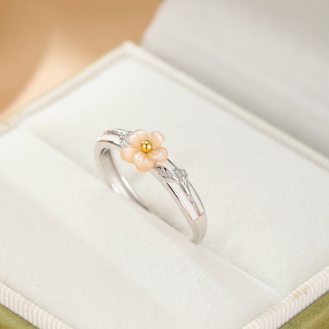 Bague Couple Fleur et Feuille Argent 925 Ajustable - Biloria