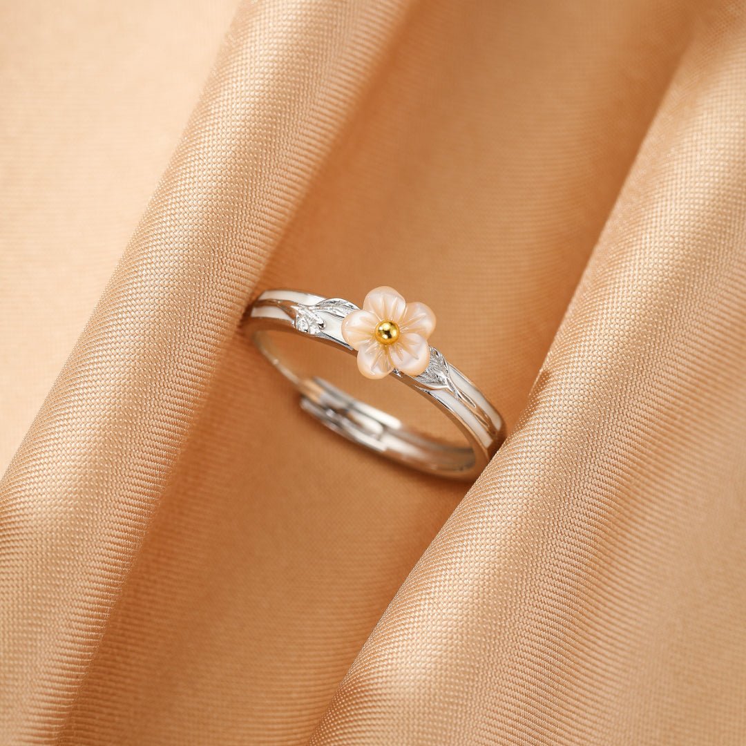 Bague Couple Fleur et Feuille Argent 925 Ajustable - Biloria