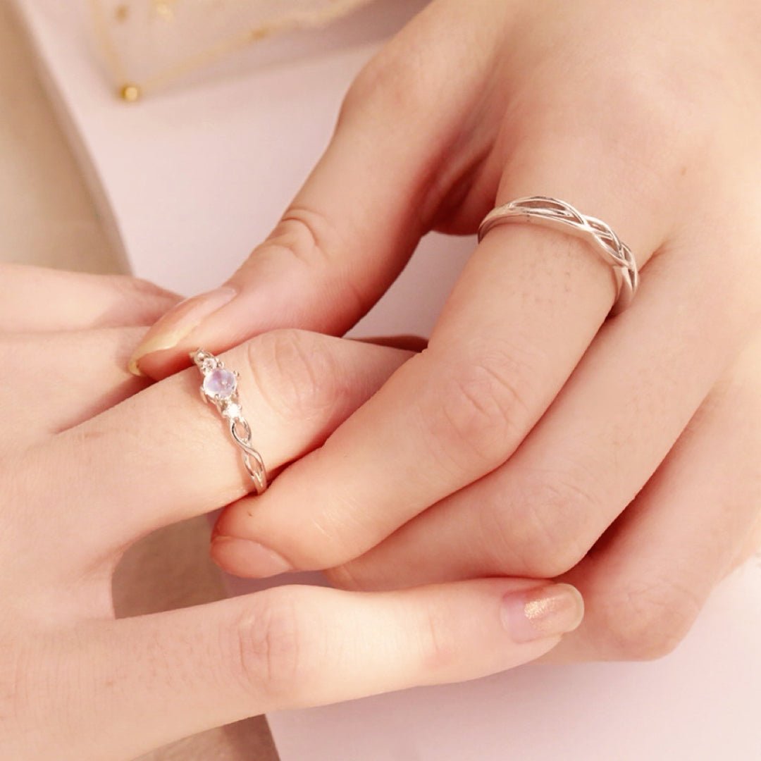 Bague Couple Pierre de Lune Argent 925 – Lien Éternel - Biloria