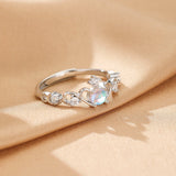 Bague Couple Pierre de Lune et Zircon - Argent 925 Ajustable - Biloria