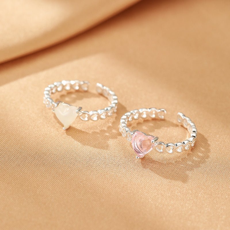 Bague Cristal de Roche Quartz Rose Argent Ajustable Apaisante - Biloria
