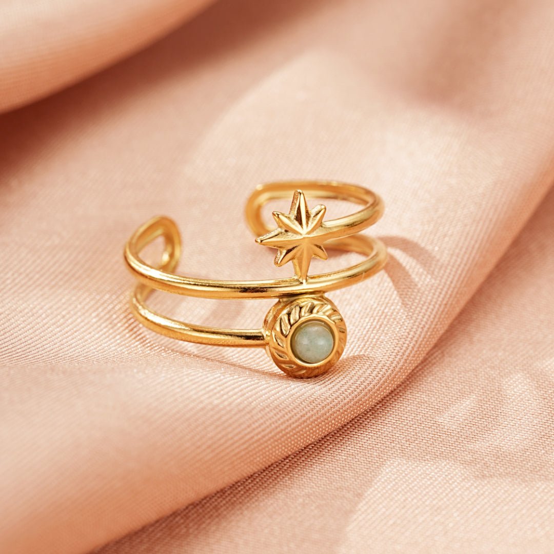 Bague double anneau Amazonite étoile dorée - Biloria