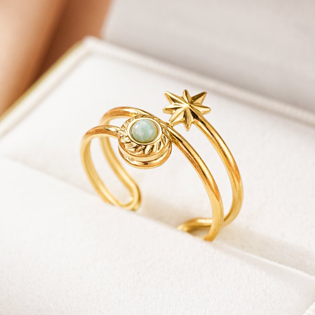Bague double anneau Amazonite étoile dorée - Biloria