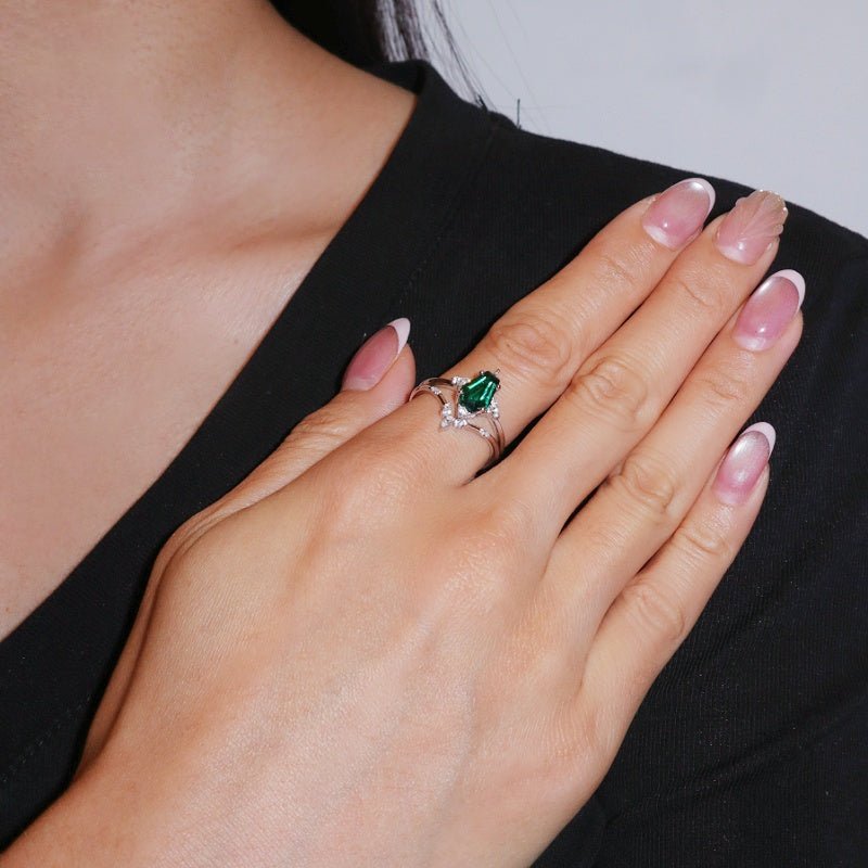 Bague Émeraude Argent S925 – Pierre Naturelle 6x9mm - Biloria