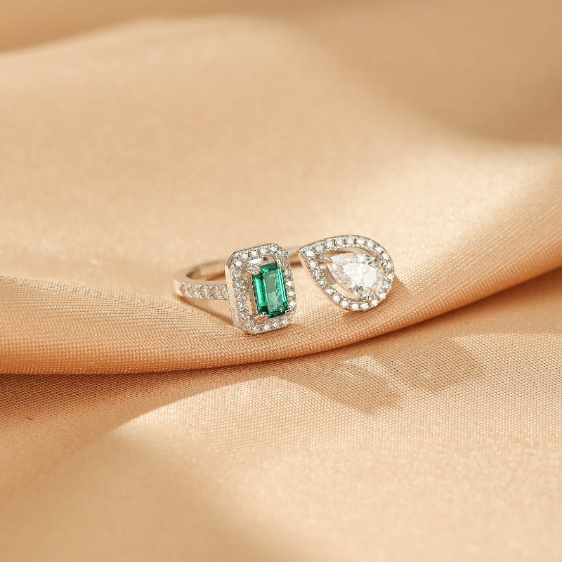 Bague Émeraude Duo Lumineux Argent 925 Ajustable - Biloria