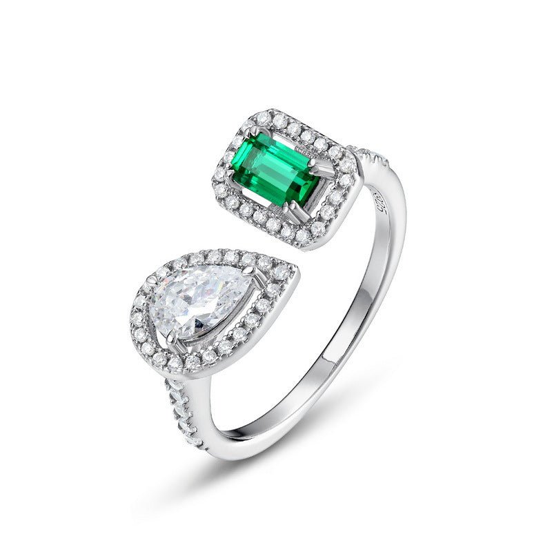 Bague Émeraude Duo Lumineux Argent 925 Ajustable - Biloria