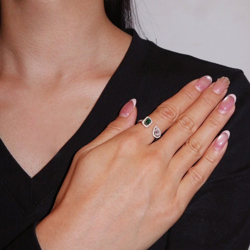 Bague Émeraude Duo Lumineux Argent 925 Ajustable - Biloria