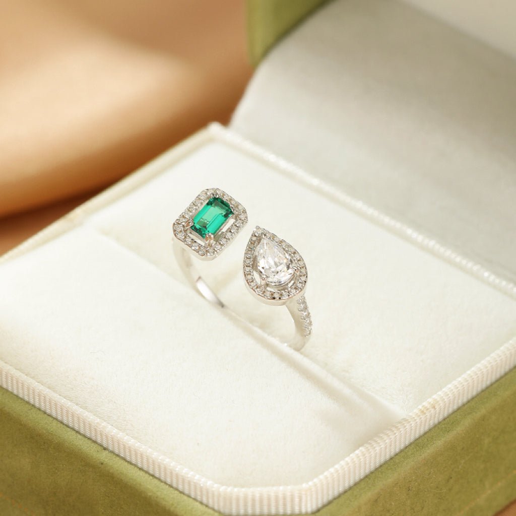 Bague Émeraude Duo Lumineux Argent 925 Ajustable - Biloria