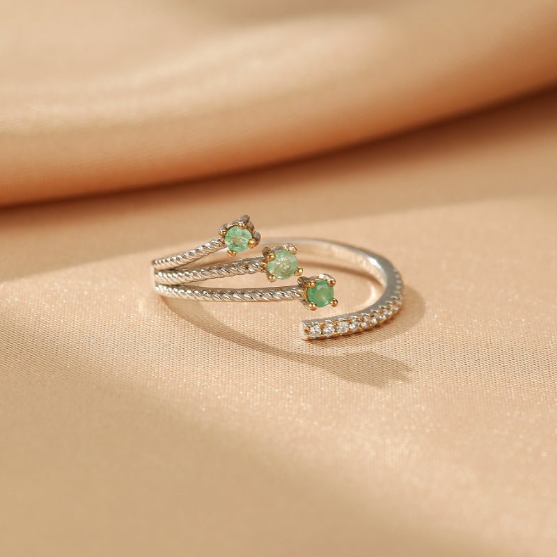 Bague Émeraude et Zircon Argent Ajustable - Biloria