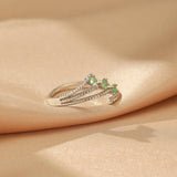 Bague Émeraude et Zircon Argent Ajustable - Biloria