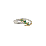 Bague Émeraude et Zircon Argent Ajustable - Biloria