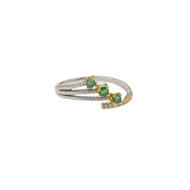 Bague Émeraude et Zircon Argent Ajustable - Biloria