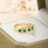 Bague Émeraude et Zircon en Argent Plaqué Or - Diadème Royal - Biloria
